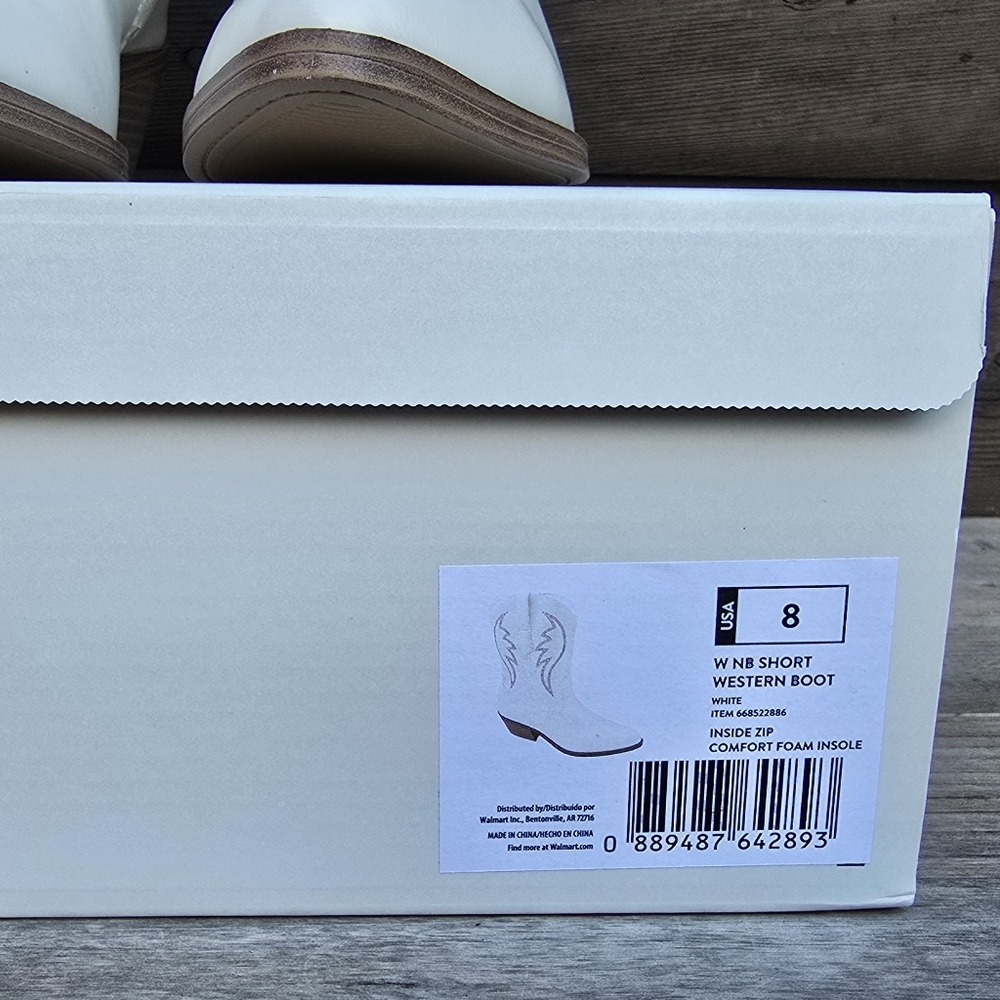 Y2K White Western Cowgirl Deco Stitch Block Heel Boots Women's Size 8M - Picture 8 of 10